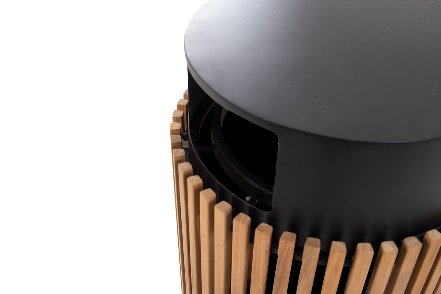 Cube Teak Trash Receptacle, Side Opening